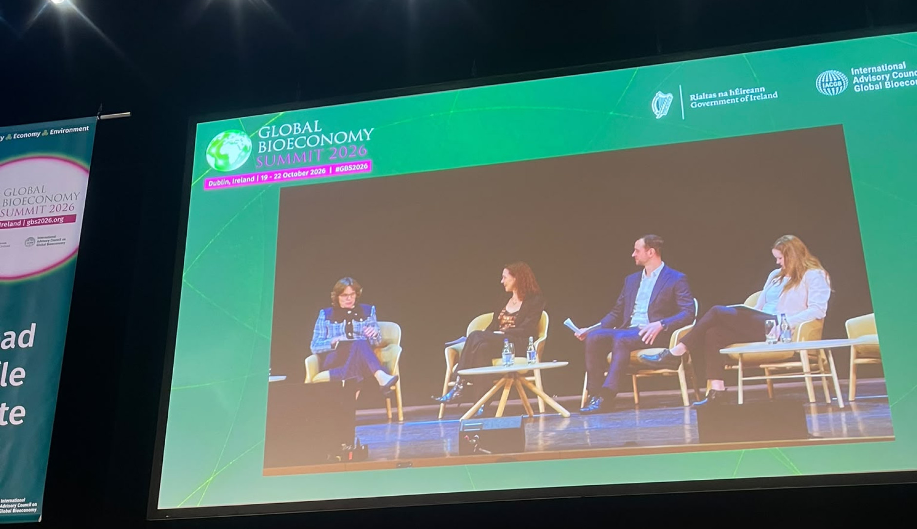 A panel on stage at the Global Bioeconomy Summit