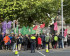 People demonstrating against the fare hikes in front of the Dáil