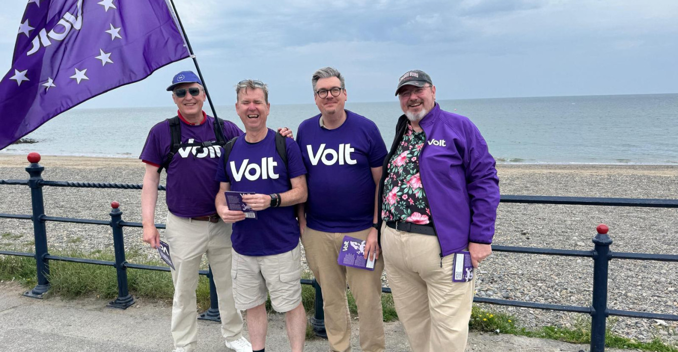 Volt Ireland members on a day out sharing Volt's vision with flyers and a smile.