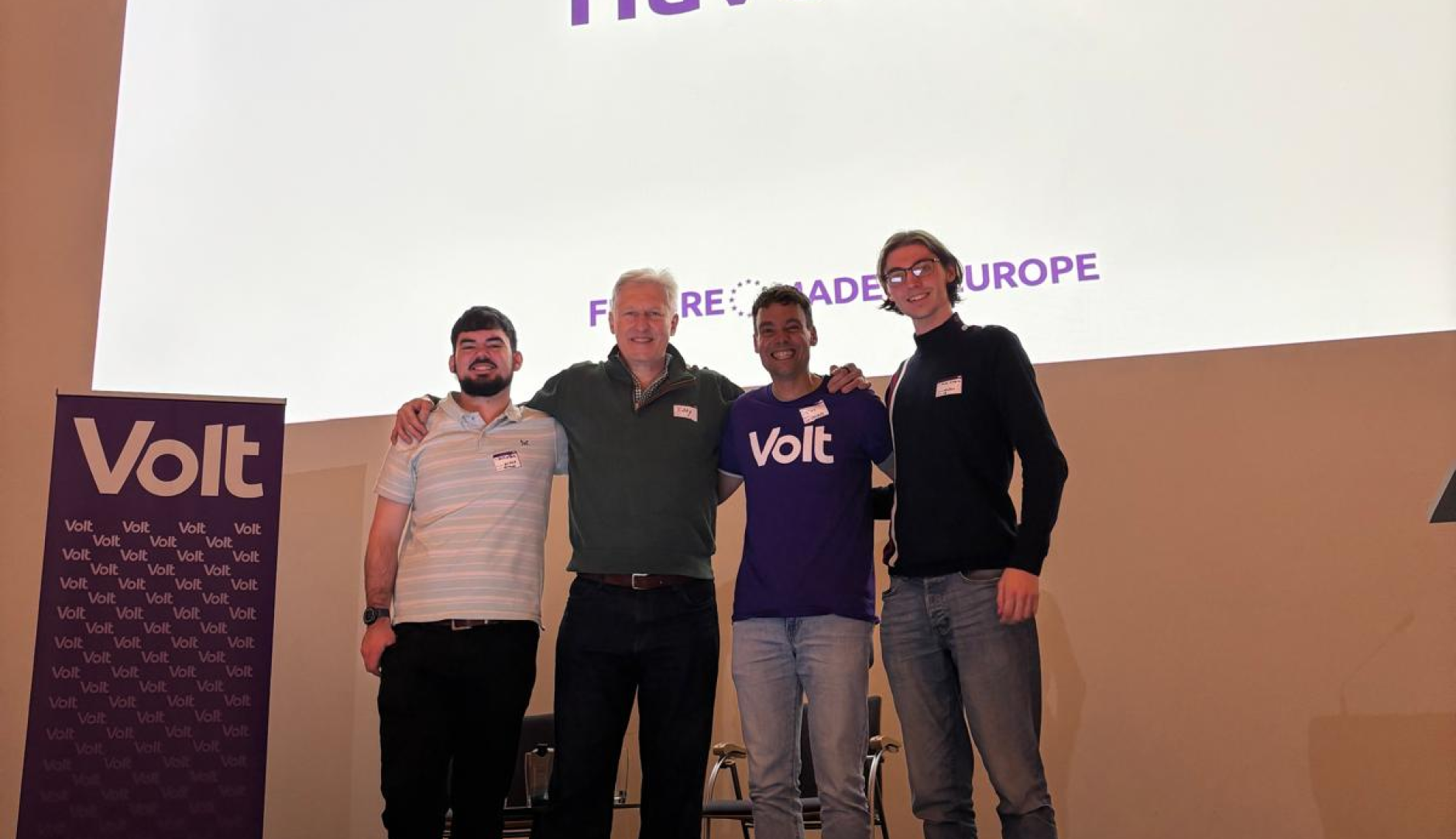 Scott, Eddy, Thijs and Finn representing Volt Ireland at the GA