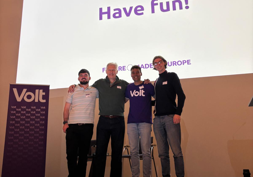 Scott, Eddy, Thijs and Finn representing Volt Ireland at the GA